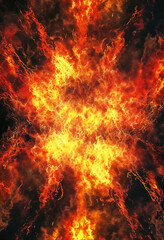 Inferno: A mesmerizing digital art piece depicting a fiery explosion, with intense hues of orange, yellow, and red creating a dynamic and chaotic composition.  