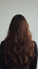 Fototapeta premium Beautiful model girl with Brown hair strand,silky healthy chestnut wavy hair strand,hair wavy ribbon, with smooth,Keratin straightening,Treatment,straight long hair,procedures,Smooth hairstyle.