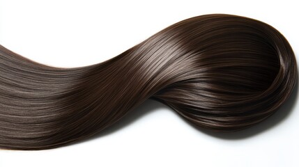 Fototapeta premium Beautiful model girl with Brown hair strand,silky healthy chestnut wavy hair strand,hair wavy ribbon, with smooth,Keratin straightening,Treatment,straight long hair,procedures,Smooth hairstyle.