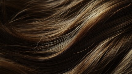 Fototapeta premium Beautiful model girl with Brown hair strand,silky healthy chestnut wavy hair strand,hair wavy ribbon, with smooth,Keratin straightening,Treatment,straight long hair,procedures,Smooth hairstyle.