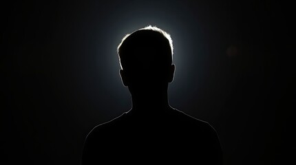 The limitations of artificial intelligence in precisely identifying human emotions are explored by this silhouetted person against a strong backlight, moody low contrast, and light source behind the s