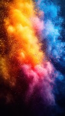 Colorful powder explosion on black background.