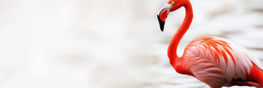 An eye-catching image of a graceful flamingo standing in serene waters, showcasing its vibrant colors and elegant stature against a softly blurred background.