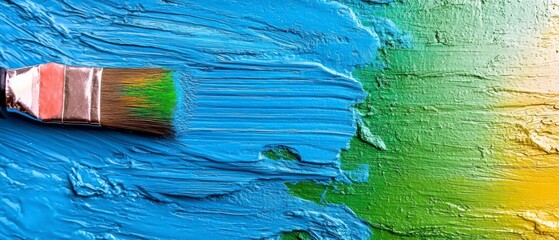 Fototapeta premium Vibrant Blue Green Yellow Acrylic Paint Texture