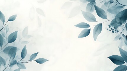 Soft Blue Leaves Frame White Background