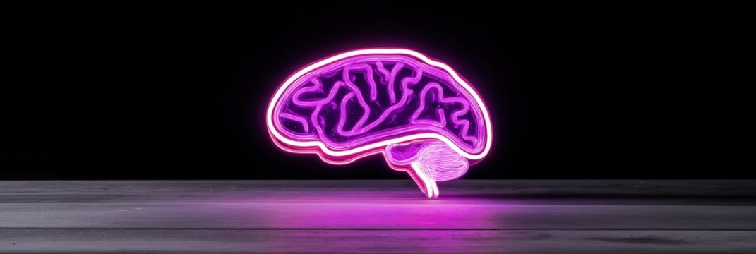 A vibrant neon representation of a brain showcases cognitive power and creativity, embodying the concept of intellectual stimulation through artistic visualization.