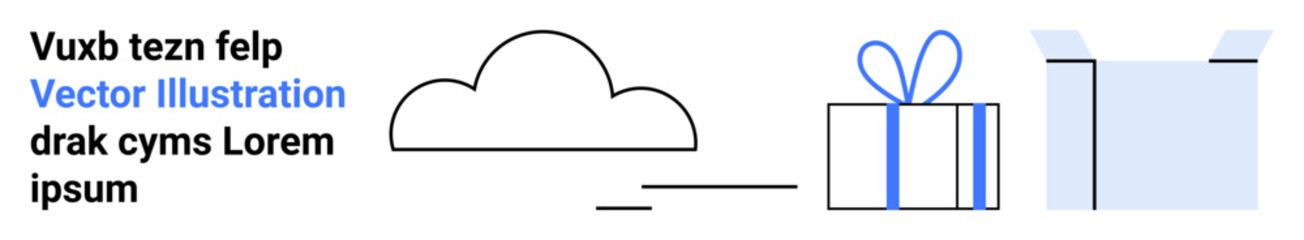 Cloud connected to gift box with ribbon and open box. Ideal for storage, cloud services, gift-giving, unboxing, e-commerce, celebrations, retail. Landing page