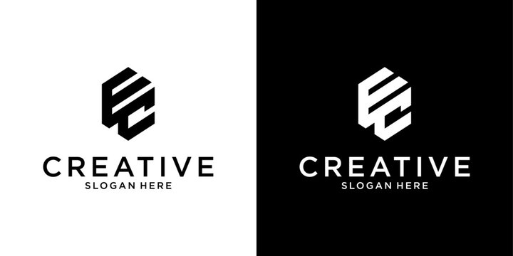 EC or CE initial letter logo design vector