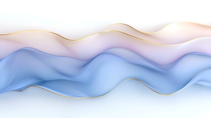 Naklejka premium Abstract pastel waves with gold accents on white background, ideal for website banners or social media