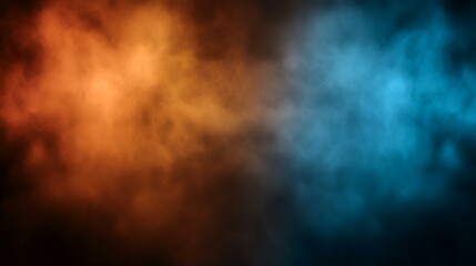 Obraz premium Abstract smoky orange and blue background; dark studio; contrasting colors; design element
