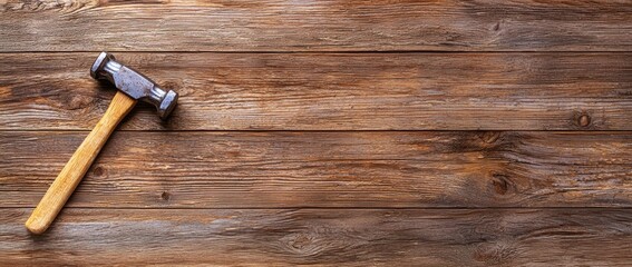 A wooden mallet rests on a rustic wooden surface, highlighting craftsmanship and tools in a workshop setting.