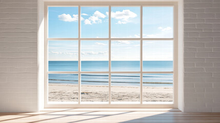 White window Beach window view Blue sky ocean view seaside tropical nature landscape scene scenery...