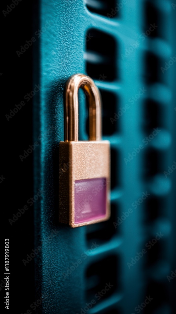 Poster secure data padlock on server rack cyber security privacy protection