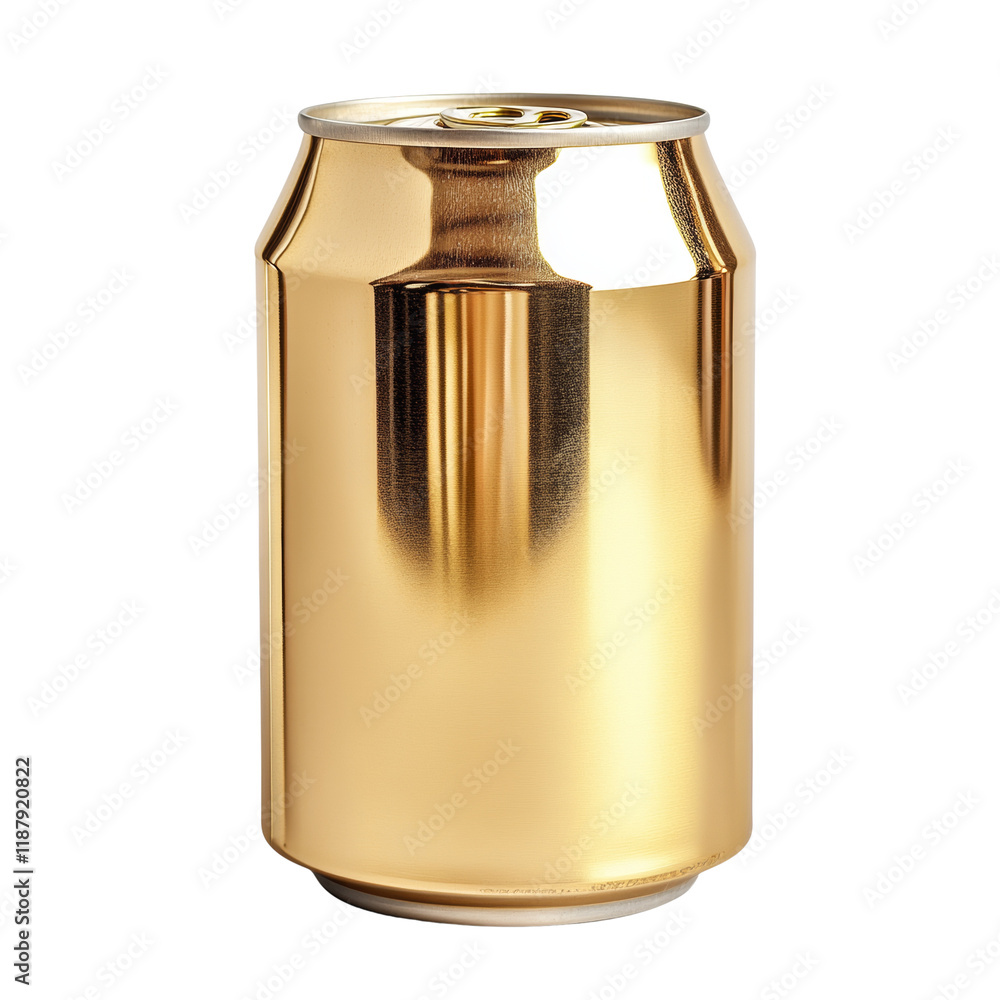 Aufkleber the image shows a single gold aluminum beverage can standing on a white background. it is shiny and 