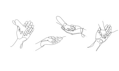 Continuous line art of a child's hand resting on the palm of the mother's hand set.