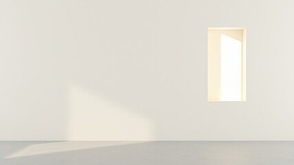 A minimalist interior design with a single window casting a ray of light onto the floor