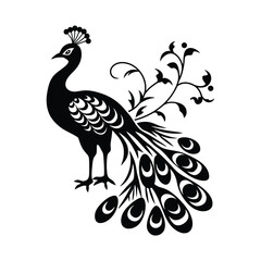 Naklejka premium Peacock black silhouette clipart on a white background