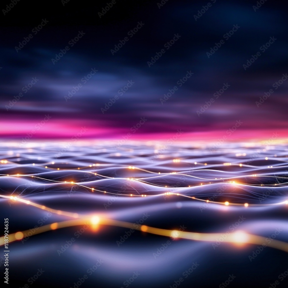Poster abstract digital network connection glowing waves background