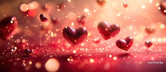 Obraz premium Red hearts sparkle, Valentine's Day