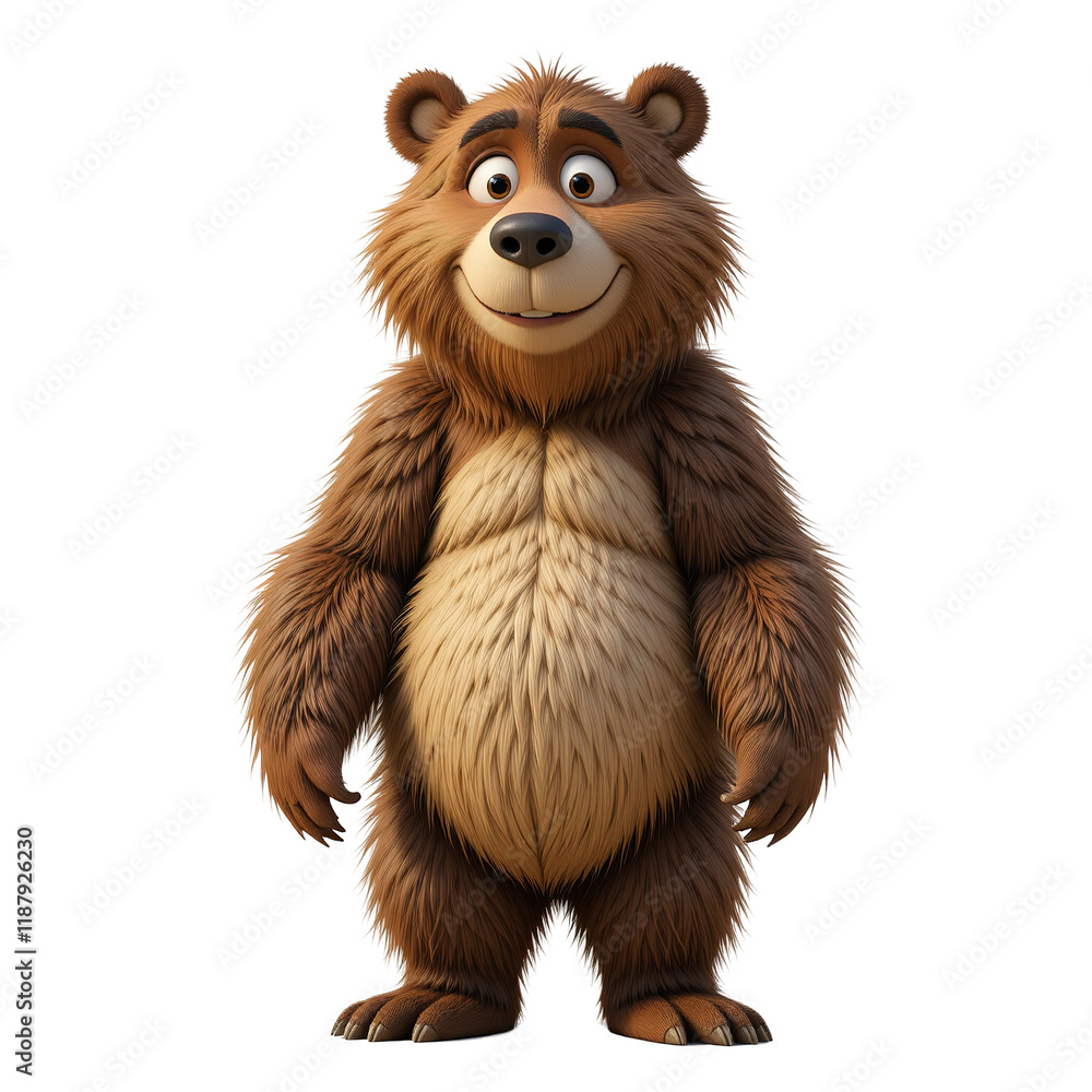 Fototapete this image shows a 3d rendered model of a friendly brown bear cartoon character, standing and smilin