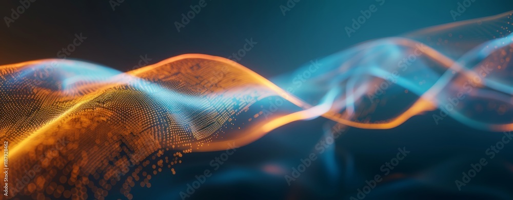 Poster dynamic abstract waves with vibrant orange and blue light patterns