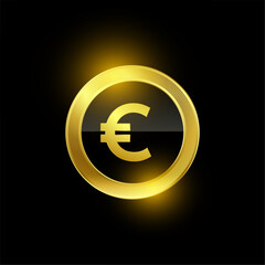 shiny and golden european golden coin on dark background