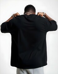 Back Oversize T-Shirt Mockup Featuring Black Man for Fashion Branding, Apparel Design, and Marketing Use