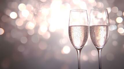 Sparkling wine glasses celebrate festive bokeh background