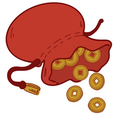 money bag with spilled coins