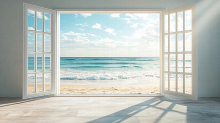 White window Beach window view Blue sky ocean view seaside tropical nature landscape scene scenery wallpaper