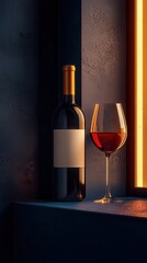 Luxurious Wine Bottle and Glass on Dark Moody Background   Elegant Gourmet