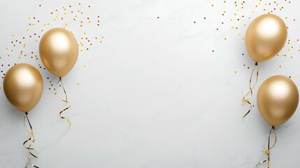 Gold Balloons, Confetti, Marble Background, Celebration, Party Invitation