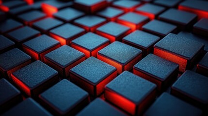 Obraz premium Glowing cubes abstract background, dark grid pattern.