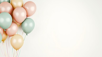 Pastel balloons float against a white background, ideal for celebration announcements or party invitations