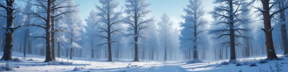 Fototapeta premium a blue winter landscape with snow-covered trees and falling snowflakes, cold weather effects, , wintery scenery