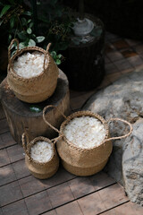 Rose Flowers in Rattan Woven basket for Wedding decoration