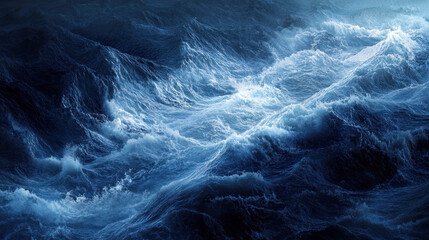 Obraz premium Prompt: A spectacular bird's-eye view of the ocean, featuring foamy white waves crashing in rhythmic layers across the dark blue sea. A mesmerizing 4K drone shot.