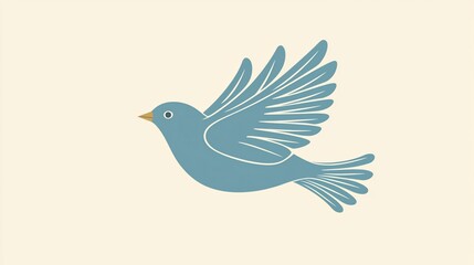 Fototapeta premium A stylized blue bird in flight against a beige background.