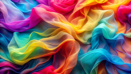 Obraz premium Abstract background of multicolored wavy fabric. 3d rendering. Generative AI