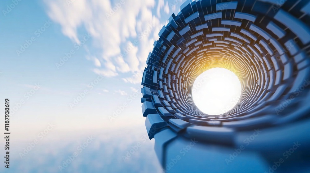 Poster abstract tunnel futuristic architecture blue gradient cloud background technology conc