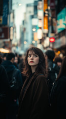Lady in middle of crowded street