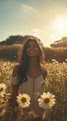 lady in middle of field of flowers