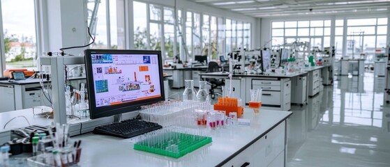 Fototapeta premium Modern Lab Interior Scientific Research Medical Testing Experimentation