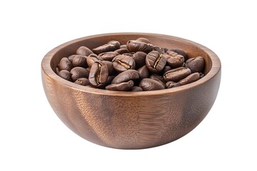 Obraz premium Roasted coffee beans with coffee powder in wooden bowl isolated on white background