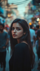 Lady in middle of crowded street