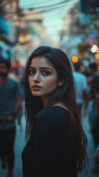 Lady in middle of crowded street