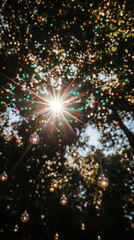 Obraz premium Magical Sunlit Forest with Glowing Ornaments