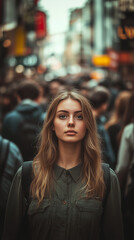 Lady in middle of crowded street