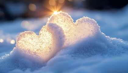 Elegant snow hearts radiating light, representing Valentine's purity