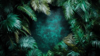 Lush Tropical Palm Leaves Frame  Green Background  Nature Photography